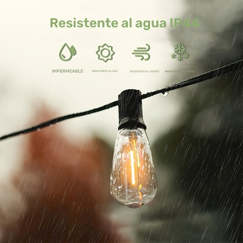 Luces de cuerda ST38 para exteriores, 106 pies, 50+4 bombillas LED regulables, resistentes al agua, amarillo brillante 2700K, enchufe US 110-130V, candelabro semiempotrado para patio, bistro, fiestas, bodas, jardín, gazebo, terraza, porche - No requiere