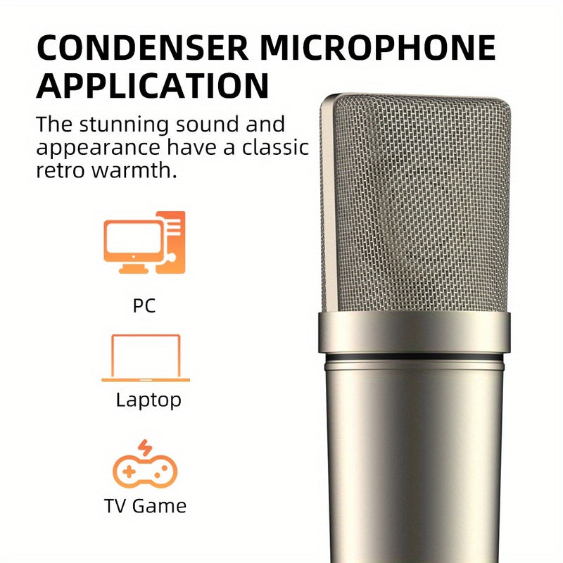 G-MARK U87ai Micrófono de Estudio Profesional Condensador - Micrófono USB Dorado con Soporte Antivibración y Filtro Anti-pop para Juegos, Transmisión en Vivo, Grabación Voz, Videollamadas - Diseño Ergonómico, Bajo Ruido, Compatible con Jack de Áudio de E