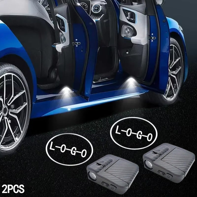 [Essencial para el coche] Luces de bienvenida para puertas de coche LED univer con proyección de logotipo de estilo OEM - Instalación fácil, alimentadas por batería, se adapta a la mayoría de los vehículos, diseño azul y blanco, placa de umbral iluminada