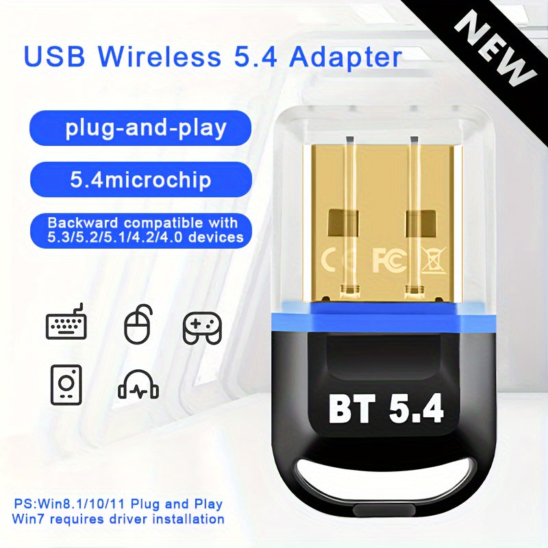 Adaptador inalámbrico USB BT 5.4, receptor USB inalámbrico, compatible con computadora/audífonos/teclado/ratón/altavoces y otros dispositivos, Windows 11/10/8.1 Plug and Play, retrocompatible automáticamente con versiones 5.3/5.1/5.0/4.2/4.1/4.0, ¡agrega