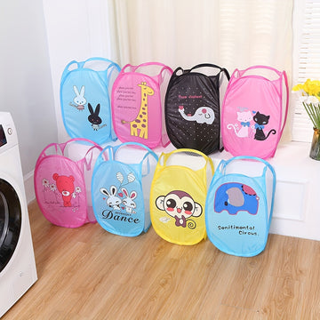 1 pieza de cesta de lavandería plegable de dibujos animados, cesto de nailon informal con asas, bolsa de almacenamiento de juguetes plegable, organizador rectangular para lavadero