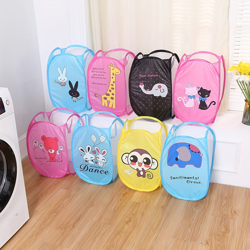 1 pieza de cesta de lavandería plegable de dibujos animados, cesto de nailon informal con asas, bolsa de almacenamiento de juguetes plegable, organizador rectangular para lavadero
