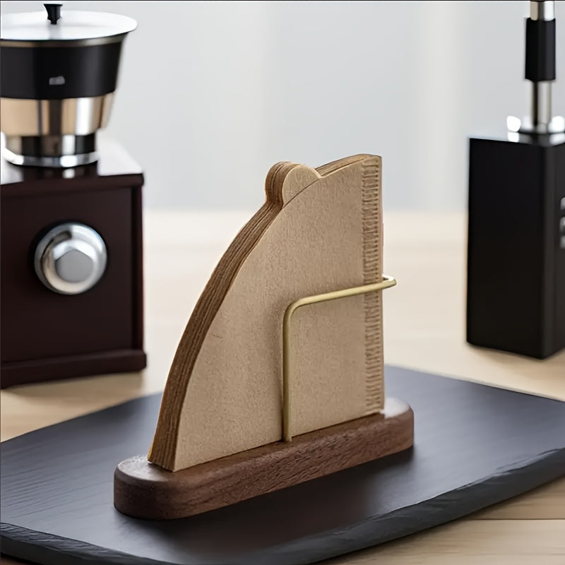 Soporte de filtro de café de metal y madera maciza - Portapapeles para filtros de café hecho a mano, en cobre, ideal para uso en el hogar, oficina, camping y comedor - Esenciales para cocina y restaurante