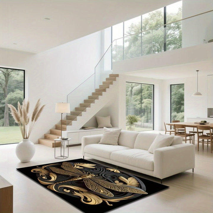 Alfombra de Lujo Moderna - Antideslizante y Lavable a Máquina con Detalles en y Dorado, Acolchada y Base Antideslizante para Sala, Dormitorio, Entrada o Baño - Alfombra Grande para Pasillo, Apartamento, Uso Interior/Exterior - Fácil Limpieza, Diseño Sofi