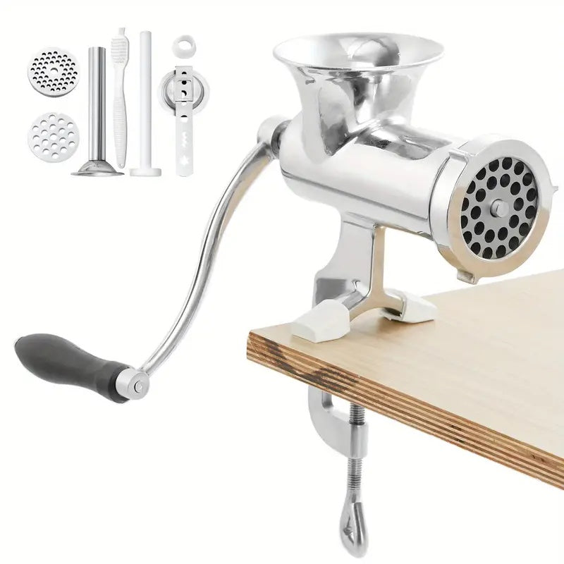 1pc Trituradora de carne de acero inoxidable manual - Procesadora de alimentos de manivela con clip de mesa, ideal para moler carne y verduras, herramienta de cocina multiusos, preparación de alimentos eficaz y molinillo de cocina, Molinillo de carne de