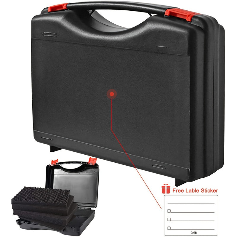 Estuche de Transporte Duro y Duradero Heikuding en Negro con Interior de Espuma Pluck, Mango Rojo y Etiqueta Adhesiva - Ideal para Teléfonos, GoPro, Cámaras, Micrófonos