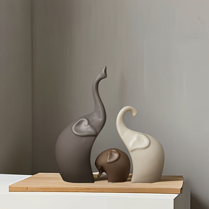 Conjunto de 3 piezas, Figuras de Cerámica Mate Nórdicas de la Familia de Elefantes, Esculturas de Animales, para Decoración de Estantería, Sala de Estar, Oficina, Gabinete, Mesa de Entrada, Decoración de Habitación, Decoración Moderna del Hogar, Regalos