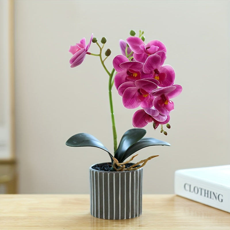 Bonsái Elegante de Orquídea Phalaenopsis de 8 Flores - Planta Artificial Realista en Maceta para Decoración del Hogar, Incluye Maceta