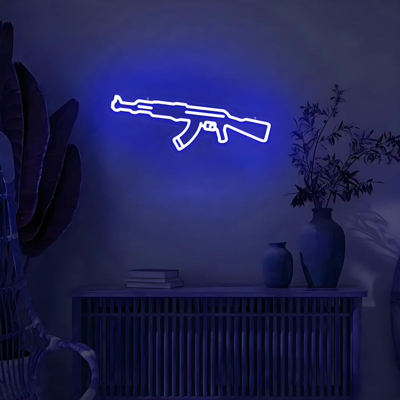 1pc Luminoso de Neón AK47, Decoración de Pared de Juegos Multipropósito con Control de Interruptor, Sin Batería Requerida, Montaje en Pared Incluido, Ideal para Salas de Esports, Bares, Áreas de Juegos al Aire Libre y Decoración de Fiestas