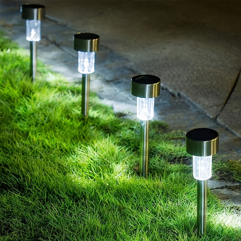 Juego de 12 Luces Solares Tubulares de Acero Inoxidable para Exteriores, Iluminación Paisajística y Jardín con Varilla de Acero Inoxidable, Lámpara para Césped IP44