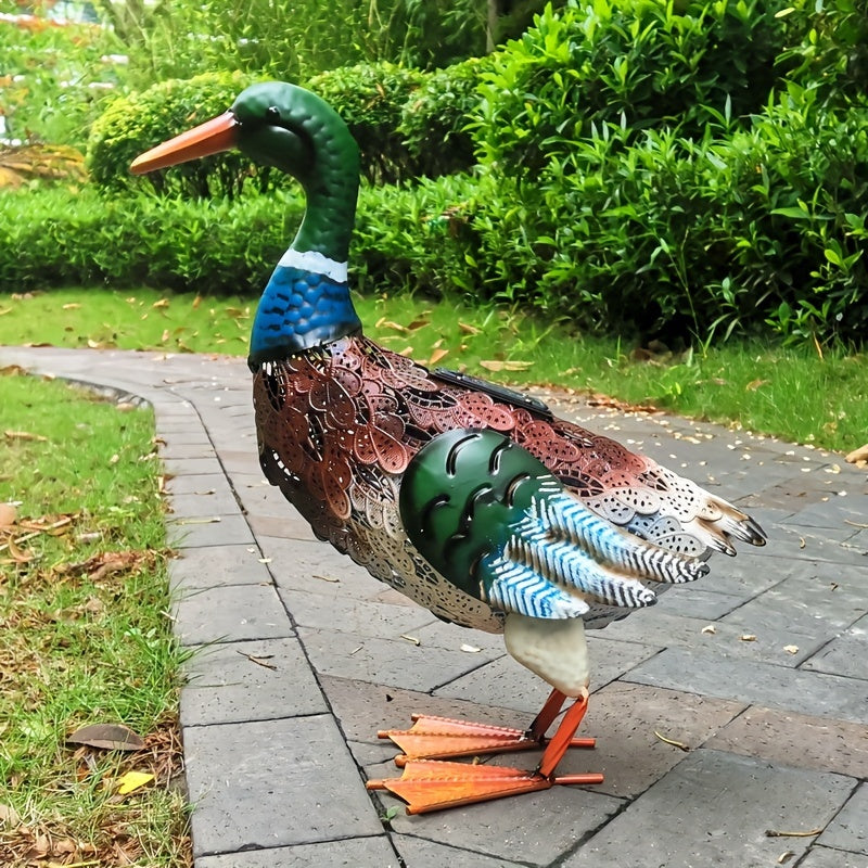 Estatuilla de pato de metal con energía solar, señuelo de garza con pátina, decoración resistente a la oxidación para jardín, hogar, oficina y fiestas temáticas, esculturas de grulla, decoración de escenas y festivales