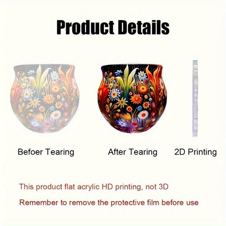 Jarrón Acrílico Plano Estilo Bohemio 2D - Decoración de Escritorio con Flores Vibrantes para Hogar y Oficina, Regalo de Navidad, Sin Necesidad de Electricidad, Decoración Bohemia, Adorno de Escritorio, Artesanía Artística, Diseño Colorido