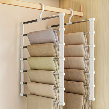 1 ud. Perchero de pantalones multicapa, perchero de acero inoxidable plegable para pantalones, organizador de armario que ahorra espacio para jeans, leggings y palazzo - Material duradero, no necesita electricidad