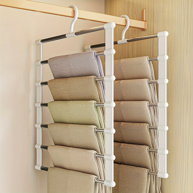 1 ud. Perchero de pantalones multicapa, perchero de acero inoxidable plegable para pantalones, organizador de armario que ahorra espacio para jeans, leggings y palazzo - Material duradero, no necesita electricidad