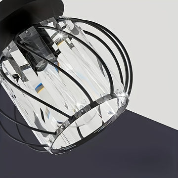 1 pieza de luz de techo semi-inclinada moderna, diseño de jaula de metal con paneles de vidrio, base de bombilla E26, cableado duro, acabado con aceite para sala de estar, pasillo, baño, cocina - bombilla no incluida, iluminación para techo