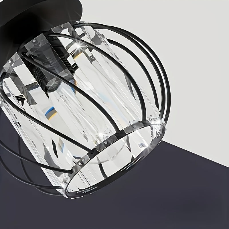 1 pieza de luz de techo semi-inclinada moderna, diseño de jaula de metal con paneles de vidrio, base de bombilla E26, cableado duro, acabado con aceite para sala de estar, pasillo, baño, cocina - bombilla no incluida, iluminación para techo