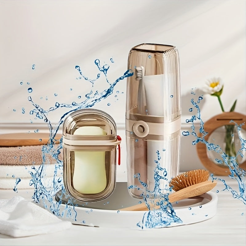 Conjunto de 2 Piezas Caja Portátil para Jabón y Soporte para Cepillos de Dientes - Plástico Duradero, Forma Ovalada, Imprescindible para Acampar, Gimnasio, Accesorios de Baño