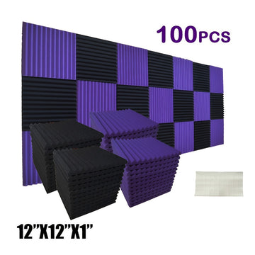 SMOLL ACOUSTIC 100-Unidades 5.08cm x 30.48cm x 2.54cm Paneles de espuma acústica autoadhesivos, material de reducción de ruido y amortiguación de sonido para estudio de grabación y teatro en casa, baldosas de espuma negra