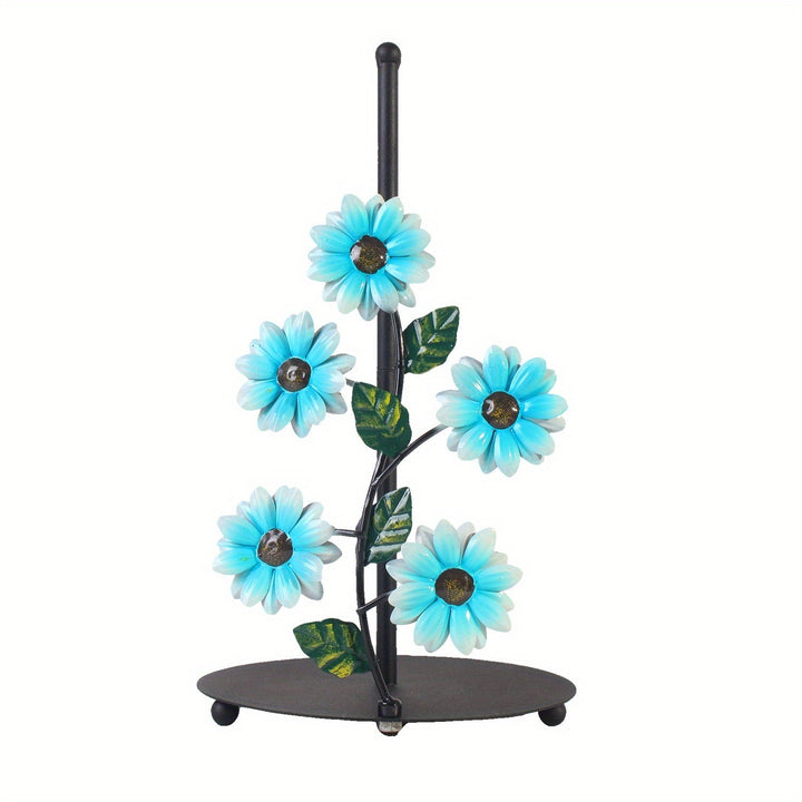 1pc Soporte para Toallas de Papel de Girasol de Hierro - Estante Decorativo de Almacenamiento para Encimera de Cocina con Detalles de Mariposas, Base Negra para Decoración de Hogar Elegante, Perchero para Toallas de Cocina