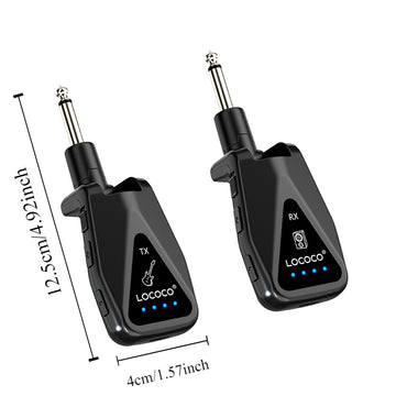 Sistema inalámbrico de guitarra, transmisor y receptor inalámbrico UHF para guitarra con indicador luminoso, 4 canales de audio recargables, alcance de 49,99 metros, Plug and Play, diseño de enchufe giratorio de 280° para guitarra eléctrica, bajo, amplif