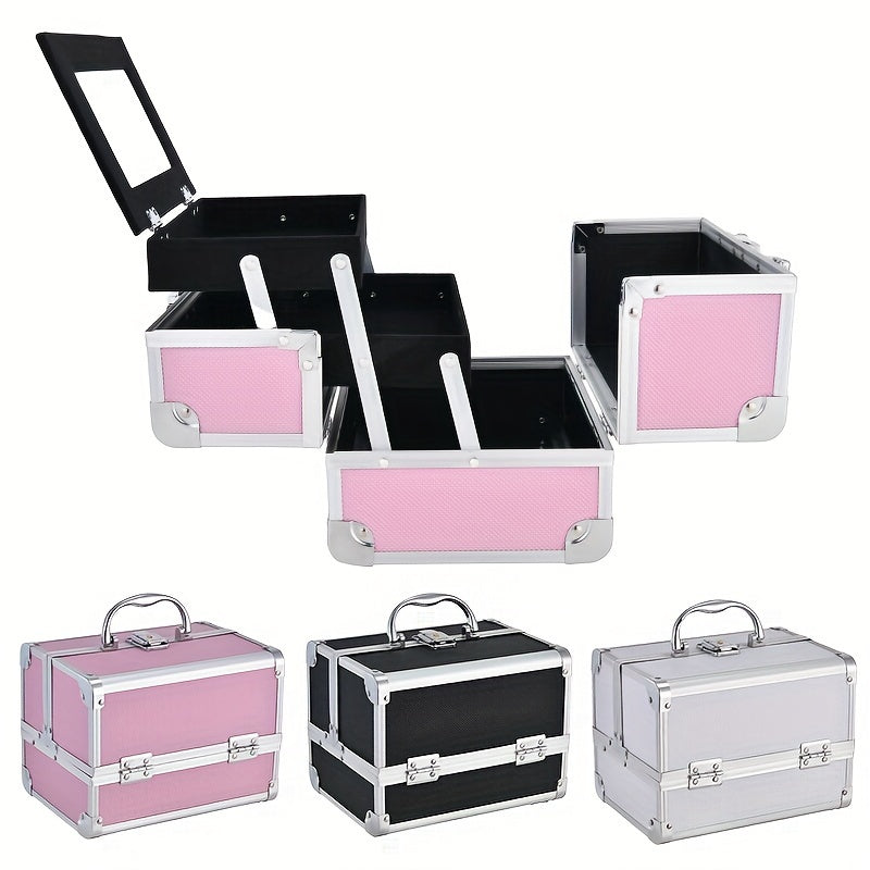 Maletín profesional para maquillaje de viaje - Organizador de cosméticos portátil de 6.7x6.7x9 pulgadas con espejo, porta brochas y llave de seguridad - Ideal para guardar joyas y artículos de baño