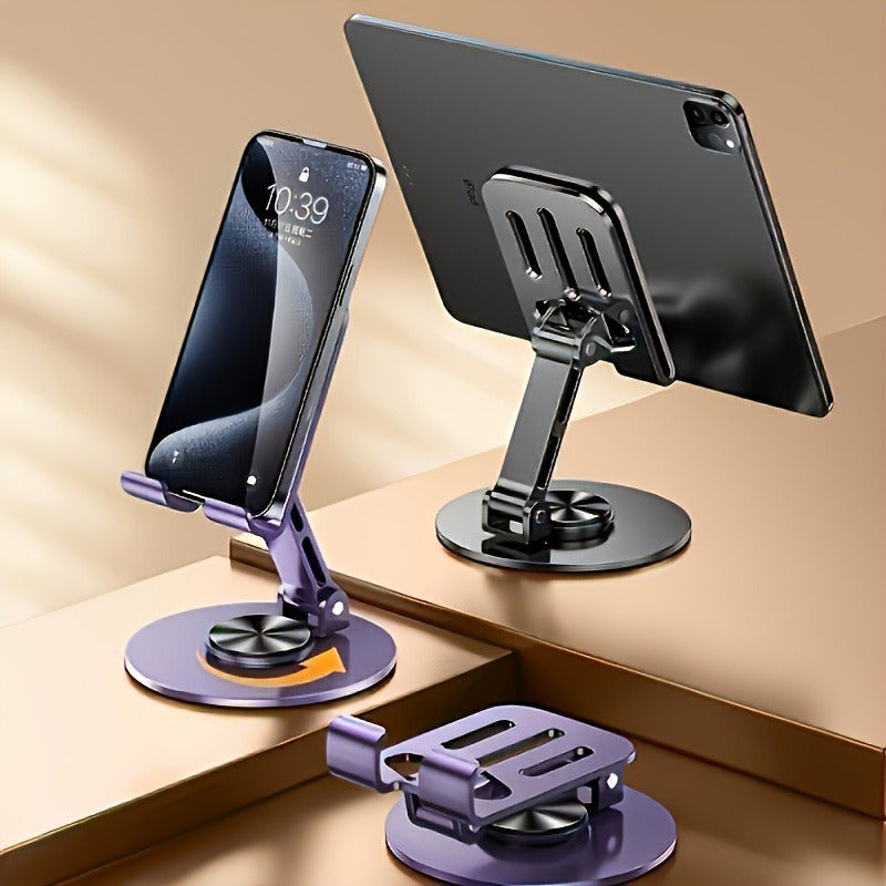 Soporte para Teléfono Móvil de Aleación de Aluminio Giratorio 360 grados - Soporte Plegable Portátil y Compacto Apto para Todos los Smartphones y Tabletas, Accesorio Ideal para la Oficina