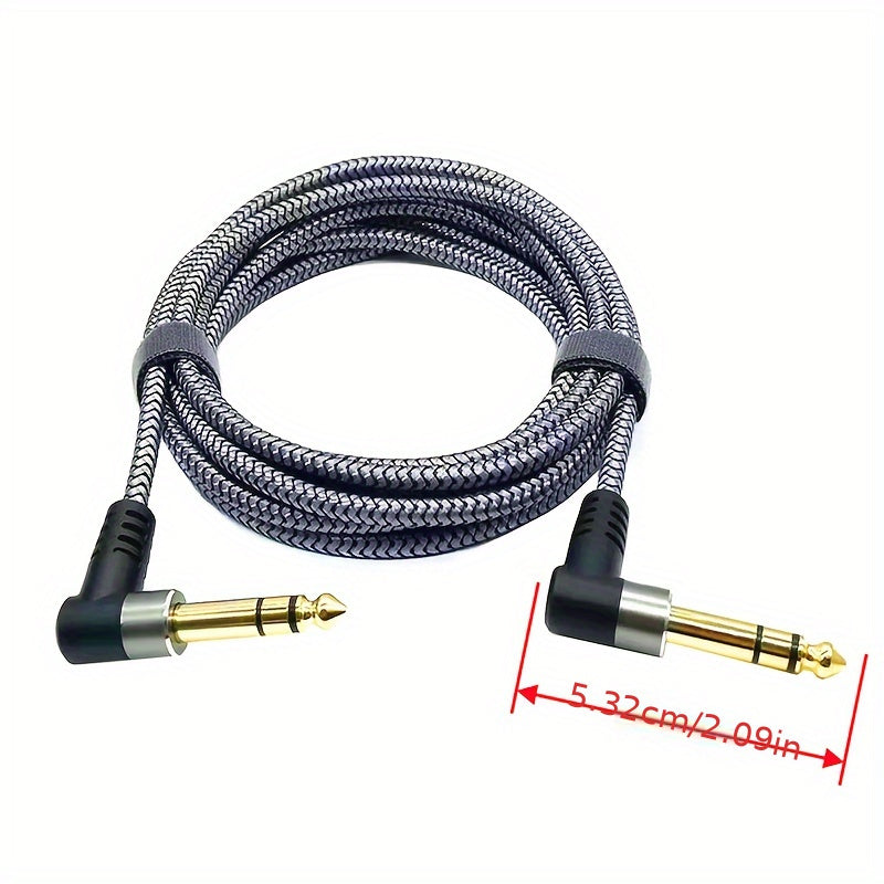 1pc Cable de audio profesional TRS de 6,35 mm (1/4 pulgada) en ángulo de 90 grados, estéreo balanceado de 3 núcleos, macho a macho, forma redonda, conector flexible, compatible con Ethernet Cat5e, para amplificador de teclado de guitarra de doble canal