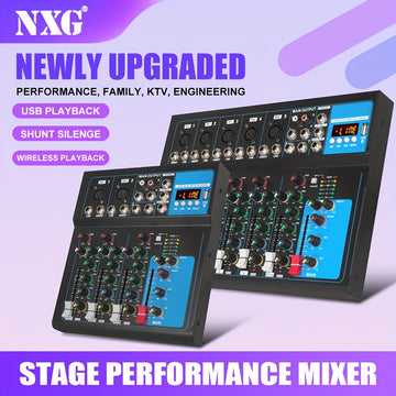 1pc NXG Consola de mezcla digital profesional de 7 canales, material aleación, fuente de alimentación de 220-240V CA, enchufe estándar europeo, para grabación de micrófono, mezcla de DJ, sistema de sonido en vivo - Negro