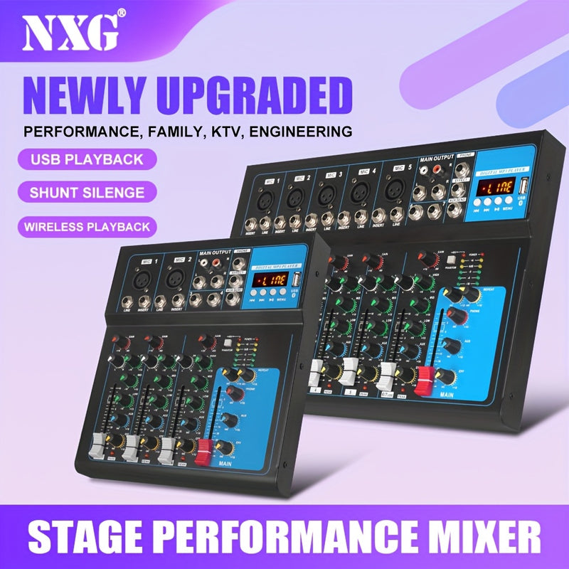 1pc NXG Consola de mezcla digital profesional de 7 canales, material aleación, fuente de alimentación de 220-240V CA, enchufe estándar europeo, para grabación de micrófono, mezcla de DJ, sistema de sonido en vivo - Negro