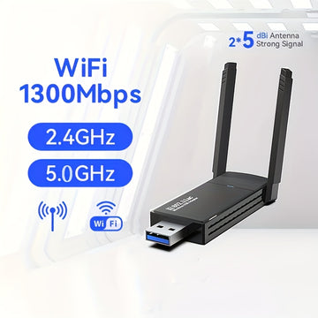 Adaptador de red inalámbrico USB de 1300Mbps para computadoras de escritorio, con una antena de doble banda de alta ganancia integrada para 5G/2.4G. Este adaptador inalámbrico viene con controladores y es compatible con Windows 10/11/8.1/7, habilitando i