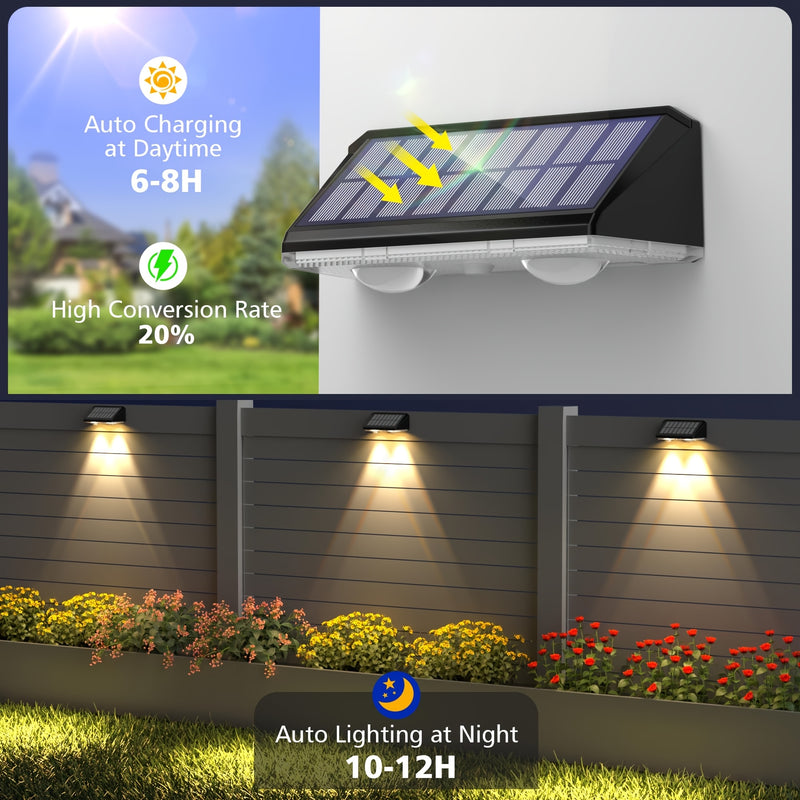 4 Luces Solares para Valla Exterior, RGB Impermeables con Atenuación Automática, Luz Cálida de 18 a 18 Horas, Luces LED para Números de Casa, Patio, Porche y Letreros de Dirección