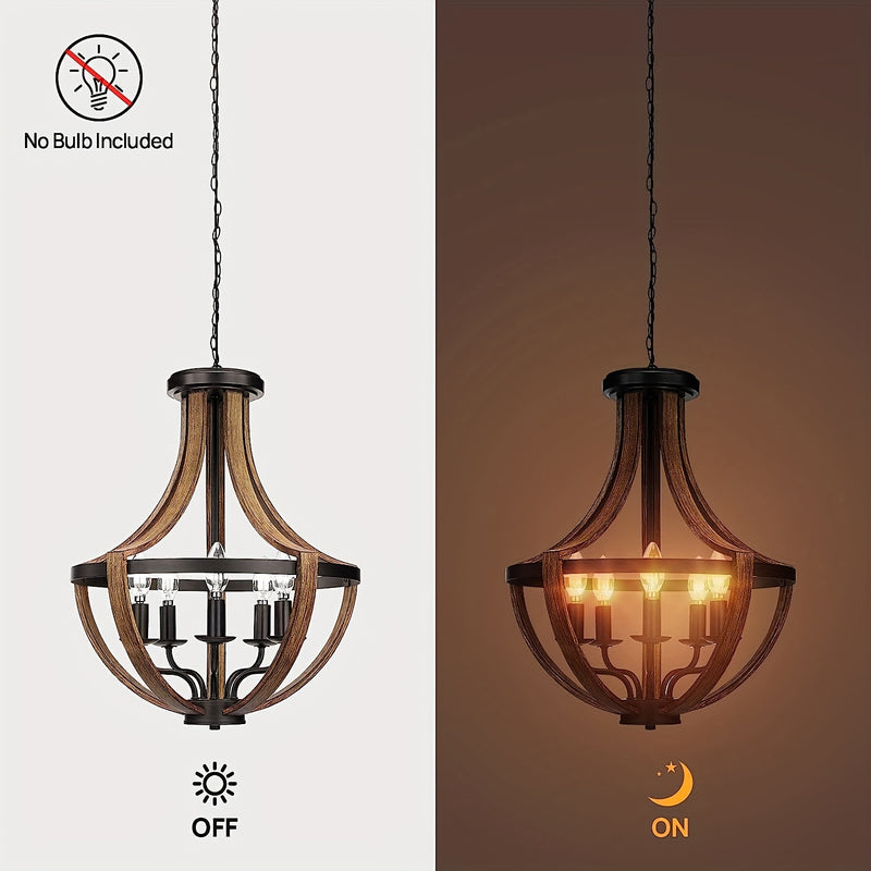Lámpara colgante rústica de granja, Altura ajustable, Kit de 5 luces, Base E14, Lámpara de estilo campestre moderno para cocina, comedor, sala de estar