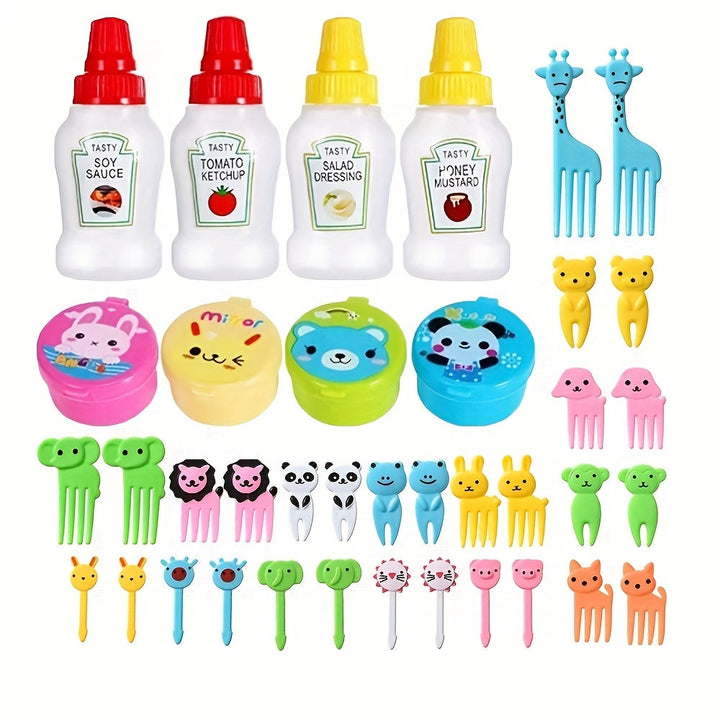 Juego de Bento de 38 Piezas con Botella Mini, Tenedores Estilo Animal Creativos y Tenedores para Postres – Ideal para Cocina Familiar, Picnics, Camping y Fiestas – Incluye Utensilios y Accesorios