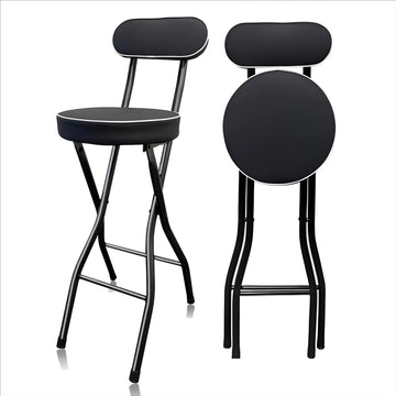 1pc Silla de bar plegable contemporánea, tapizada en cuero con relleno, estructura metálica, respaldo sólido, relleno de esponja, fácil de limpiar, diseño plegable para pisos duros, no requiere electricidad ni batería