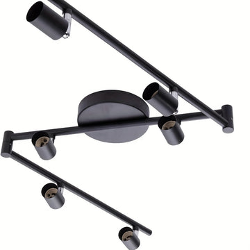 Kit de iluminación de pista LED de 6 luces, reflector de techo negro de 6 vías, soporte de lámpara giratorio flexible, luz de pista no incluye bombillas, las bombillas deben ser compradas por el usuario