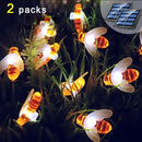 Luces de hada de jardín navideño solares en forma de abeja, pack de 2, 60 LED, luces de jardín de tema animal de plástico, control de botón, luz blanca, alimentadas por energía solar con batería de níquel de 600mAh, función de parpadeo, paneles solares r