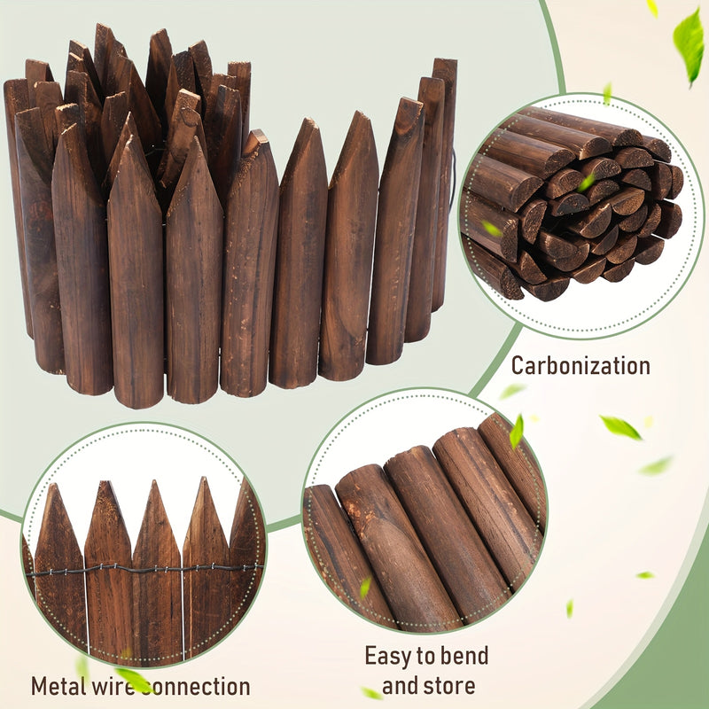 Valla de jardín de madera rústica de diseño curvo flexible para protección de mascotas y privacidad, decoración de patio y sendero en estilo pastoril, valla de jardín, barrera de protección de mascotas, estética natural, madera duradera.