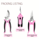 Juego de 3 Tijeras de Podar Rosa - Cuchillas de Acero Inoxidable para Cortar Flores/Frutas/Vainilla, Tijeras de Jardín Portátiles en Estuche (Regalo Ideal para Jardineros)