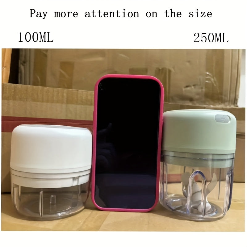 Picadora de ajo eléctrica inalámbrica, 100ML/250ML, procesadora de alimentos portátil mini, mezcladora de verduras recargable por USB para nueces, chile, cebolla, carne picada y especias, sin BPA, 1000 RPM, material plástico, herramienta de preparación d