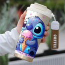 1 unidad de taza de viaje de 18 oz Disney Stitch, gran capacidad, acero inoxidable, para bebidas frías y calientes, crema. Ideal como regalo para verano e invierno, KFB03231