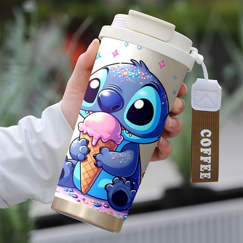 1 unidad de taza de viaje de 18 oz Disney Stitch, gran capacidad, acero inoxidable, para bebidas frías y calientes, crema. Ideal como regalo para verano e invierno, KFB03231