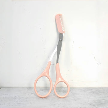 Tijeras para Cejas con Peine Incorporado de Acero Inoxidable - Herramienta de Precisión para el Cuidado con Mangos Rosas, Diseño Ambidiestro para Uso en Mano Derecha/Izquierda, Belleza Profesional y Doméstica, Construcción Metálica Duradera, Recortador d