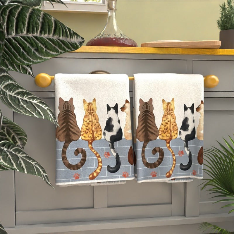 2 pañuelos de cocina con diseño de gatos Whisker Wonders, súper suaves de poliéster, lavables a máquina, tema de fantasía felina, ideales para regalo a amantes de los gatos