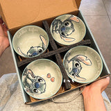 Juego de 4 tazones de cerámica con diseño de Stitch, 11.8 oz, platos redondos para cereal, sopa, postres, frutas y ensaladas - vajilla de cocina, ideales como regalo para amigos y familia