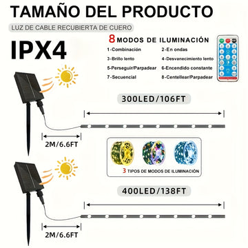 1 Paquete, 400/300 Leds, Luces Navideñas Solares, 8 Modos De Encendido, Tiempo/Dim, IPX4, Tema De Película, Adecuado Para Patio, Jardín, Fiesta, Boda, Compromiso, Decoraciones Navideñas Con Control Remoto