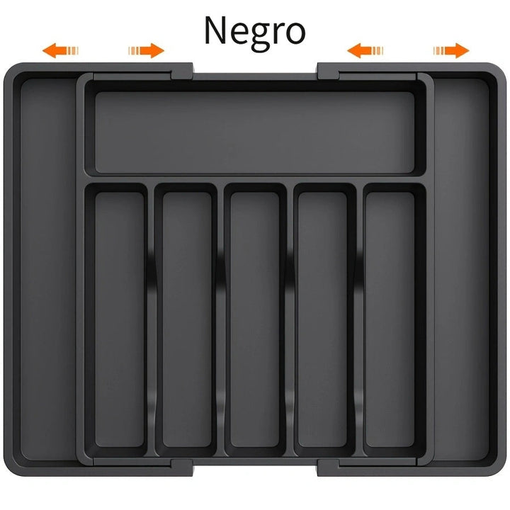 1 pieza, organizador de utensilios de cocina, bandeja expansible para tenedores, cuchillos y platos, soporte de cubiertos y vajilla sin BPA, caja de almacenamiento de plástico ajustable, adecuada para cucharas, tenedores y cuchillos.