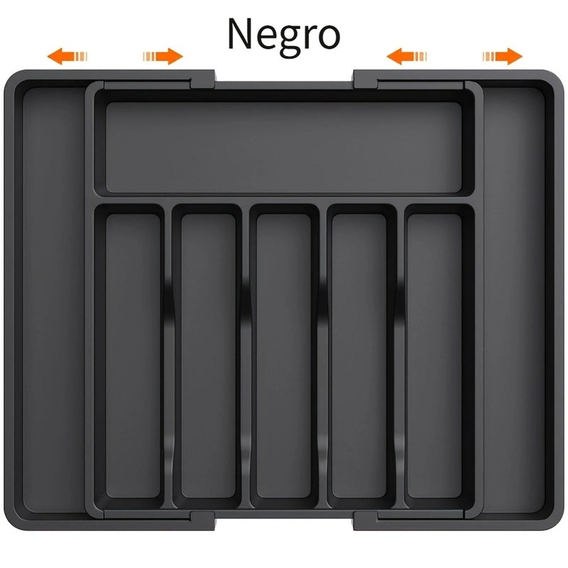 1 pieza, organizador de utensilios de cocina, bandeja expansible para tenedores, cuchillos y platos, soporte de cubiertos y vajilla sin BPA, caja de almacenamiento de plástico ajustable, adecuada para cucharas, tenedores y cuchillos.