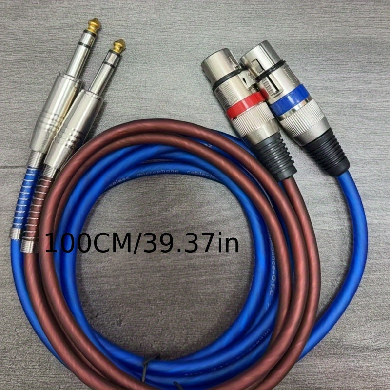 Cable de 6.5 mm a XLR hembra, paquete de 2, azul y marrón, alta calidad, disponible en longitudes de 1 metro (3 pies) a 3 metros (10 pies), ideal para mezcladoras de micrófonos, estudios de grabación e iluminación escénica