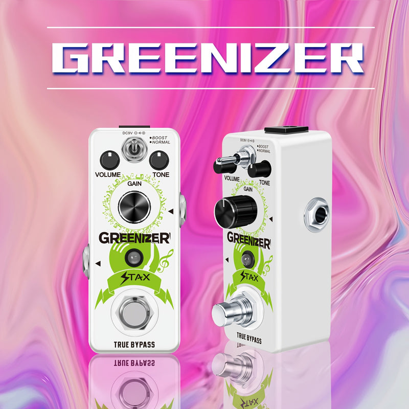 Pedal de Efectos Vintage Analógico Overdrive Greenizer - Recreación del Sonido de Tubo de los 70's, Mini Tamaño con True Bypass