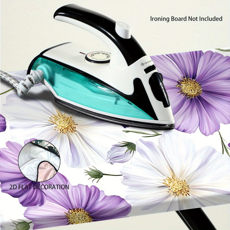 Funda de tabla plana de hierro de alta resistencia con diseño floral - Tamaño estándar, relleno completo, bordes elásticos, lavable en máquina, no incluye tabla plana, accesorio para habitación de lavado, decoración de habitación de lavado, 2D plana